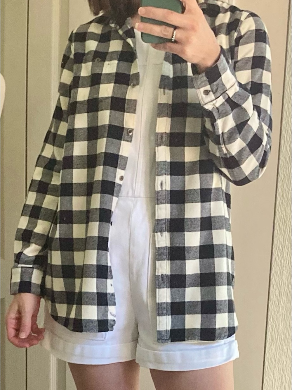 Soft Cream and Black Checkered Woolrich Flannel Shirt